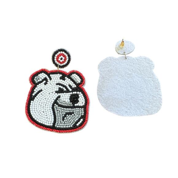 Beaded Bulldog Earrings/Seed Bead Georgia Bulldog Earrings/Game Day Earrings - Picture 2 of 2